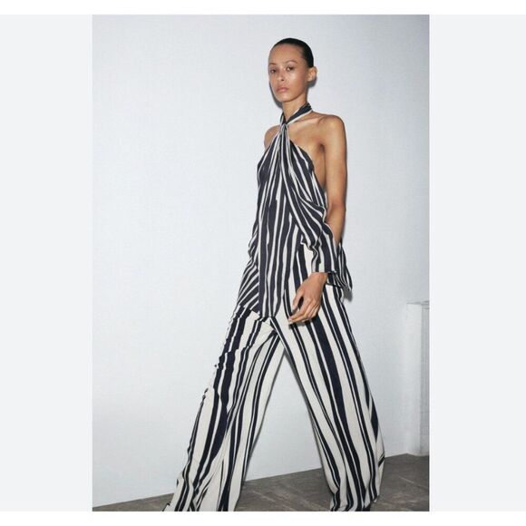 Zara Tops - Zara Women Halter Neck Top Size XL Blue White Striped ZW collection 2906/096 NWT